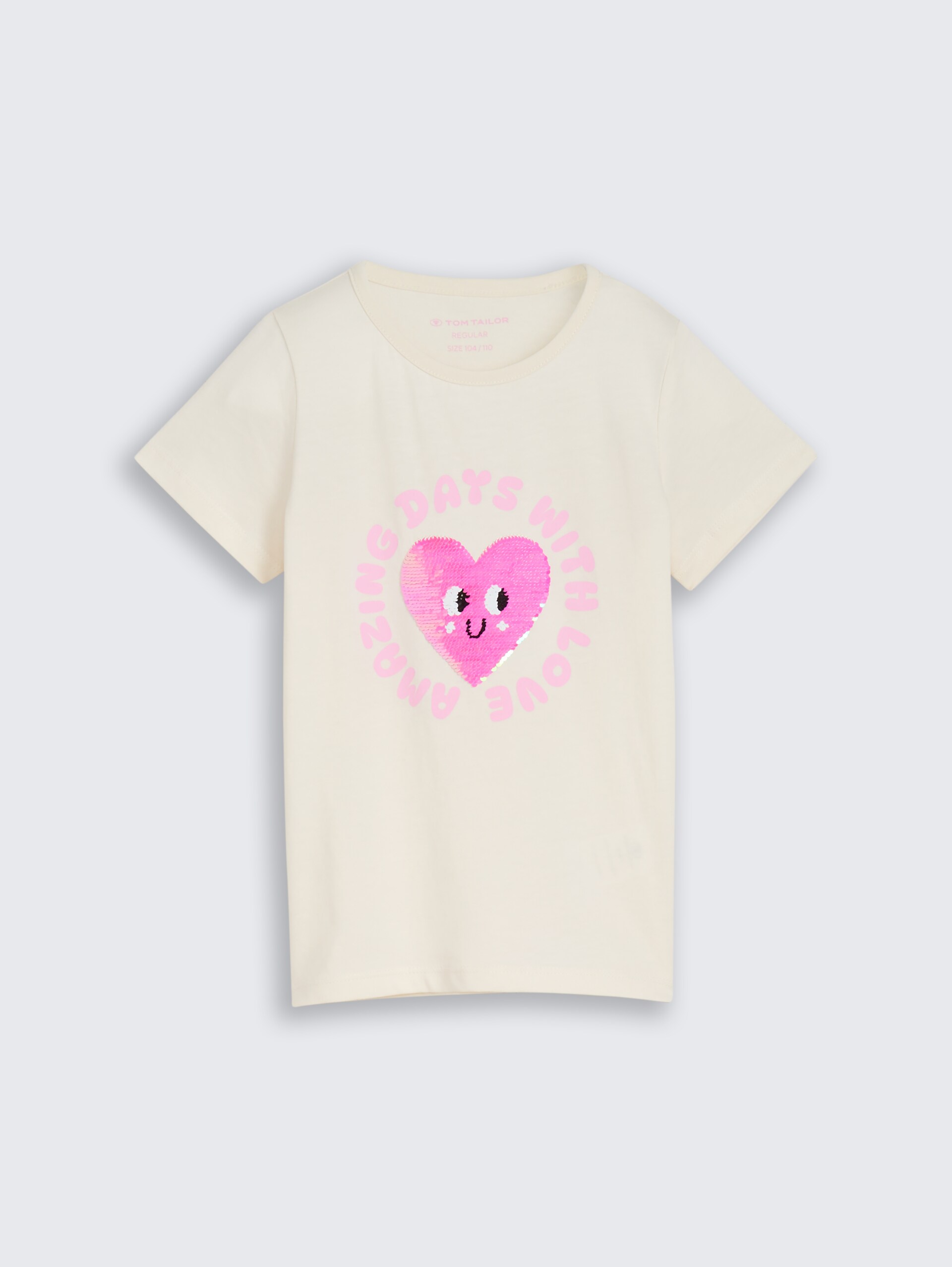 T-Shirt mit Wendepailletten - Wool White - Vorder-Produkt-Ansicht