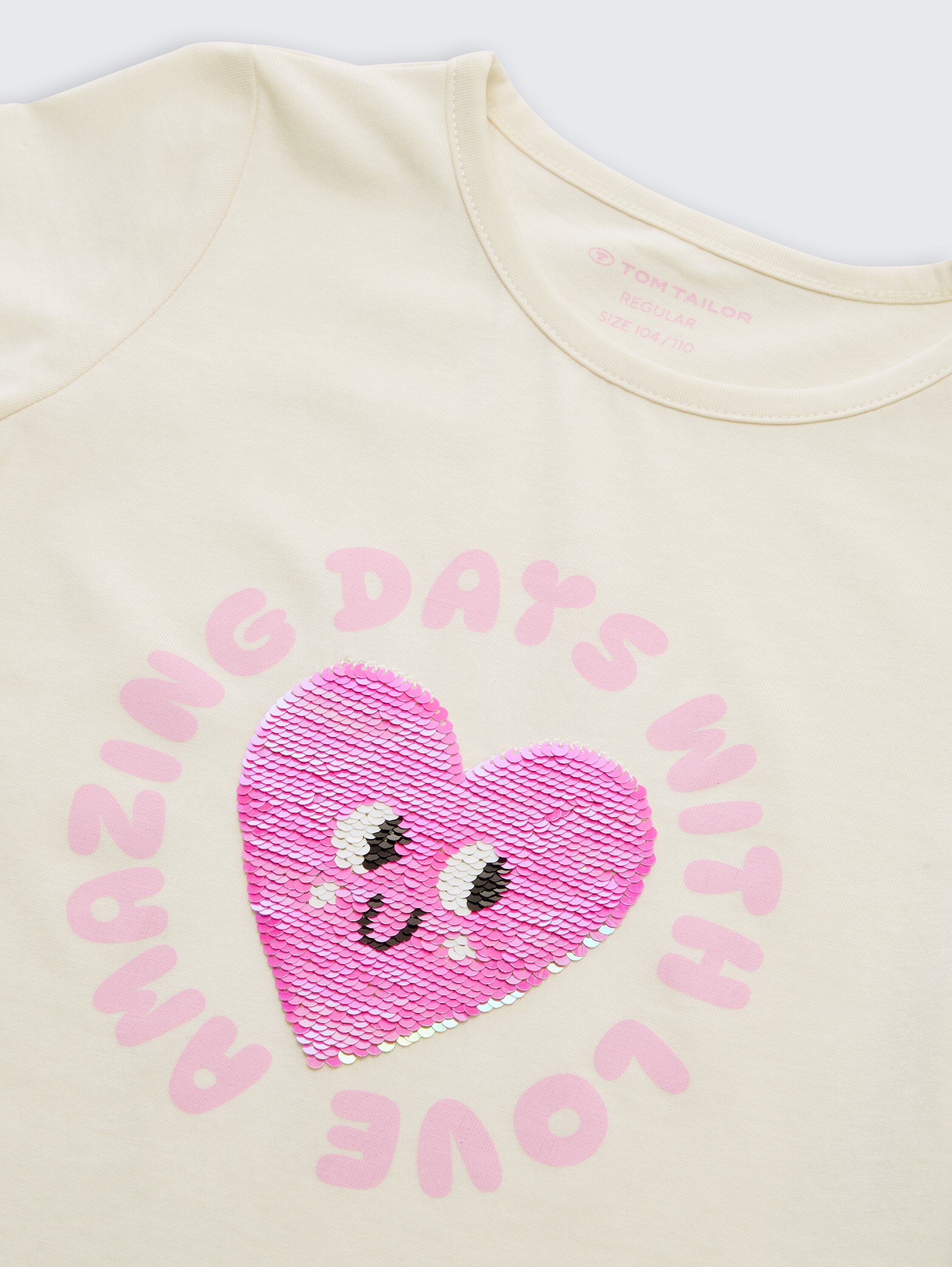 T-shirt met omkeerbare pailletten - Wool White - Detailaanzicht model