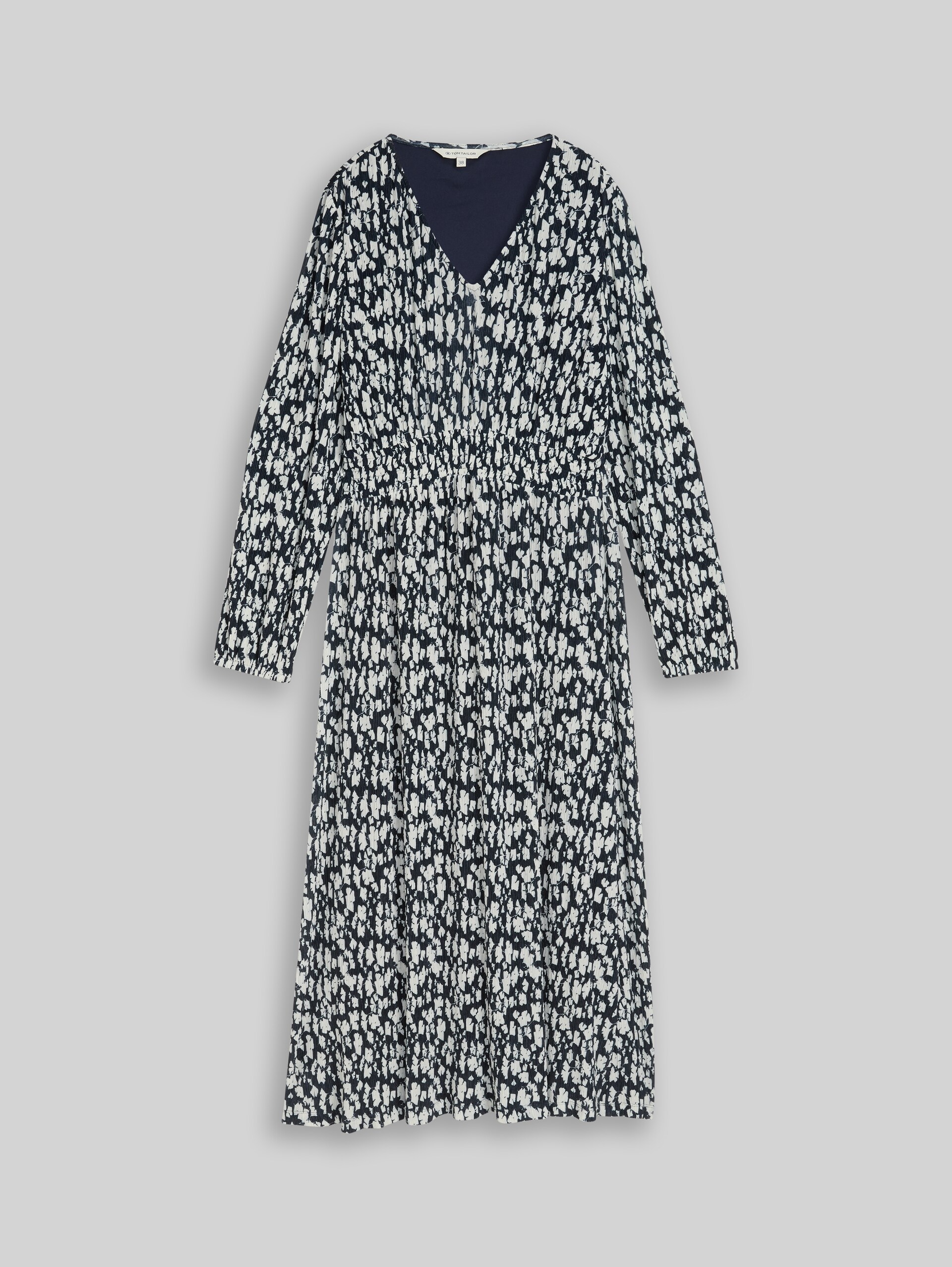 Crinkle midi dress with pattern - blue ginkgo minimal - Front product view