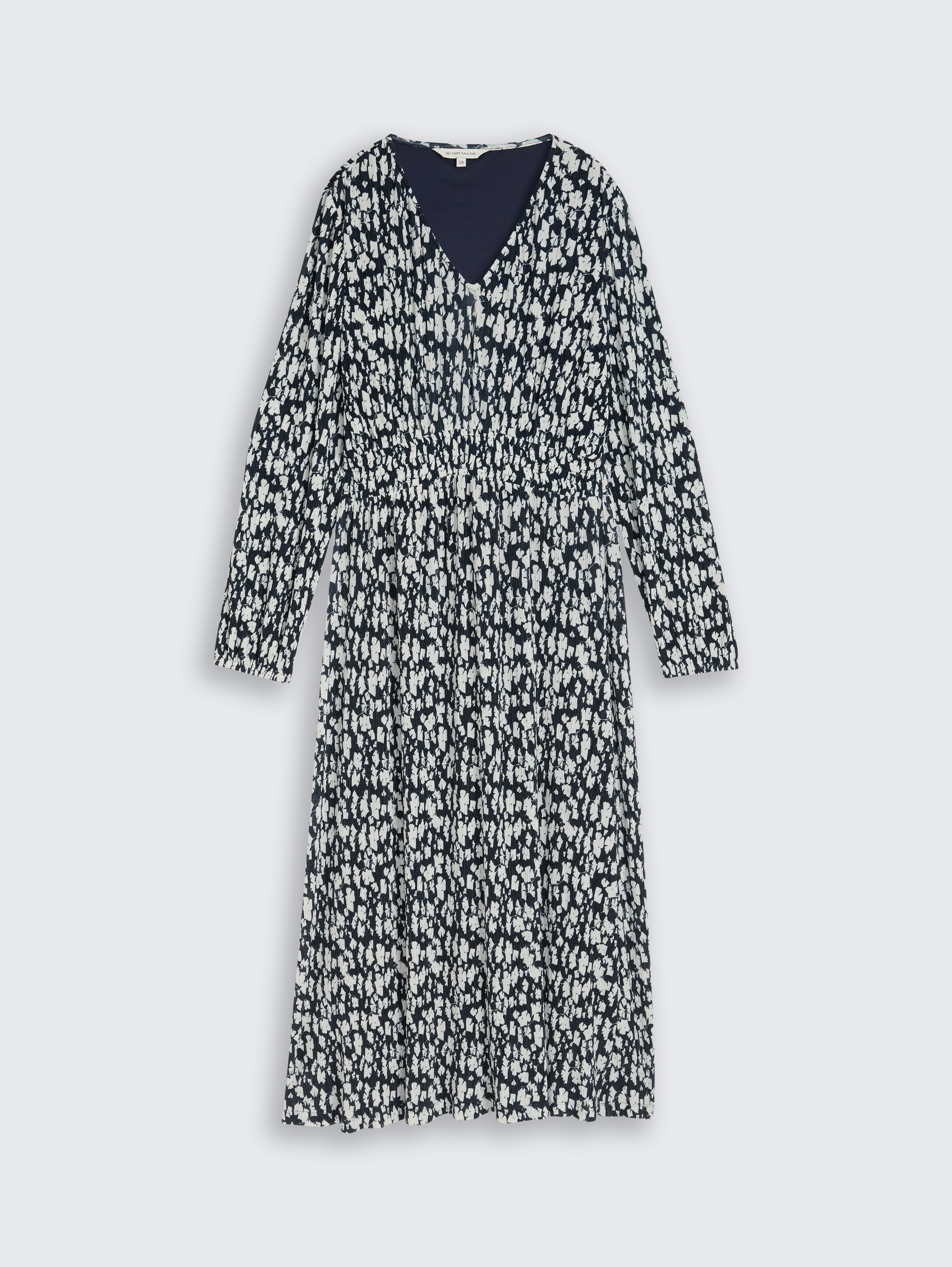 Crinkle midi dress with pattern - blue_ginkgo_minimal - 