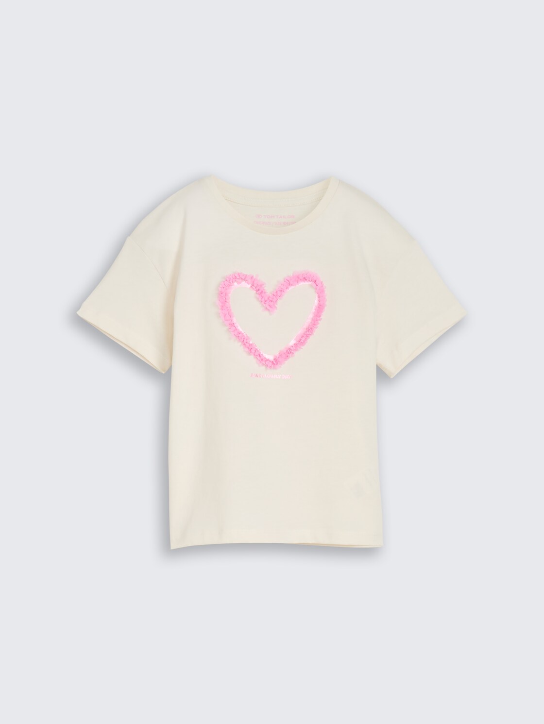 Oversized T-shirt with tulle detail - Wool White - Front product view