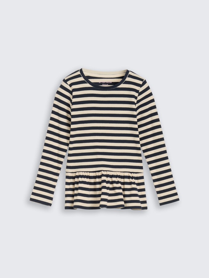 Langarmshirt mit Rippstruktur und Volant von Mini Girls, dark blue off white stripe