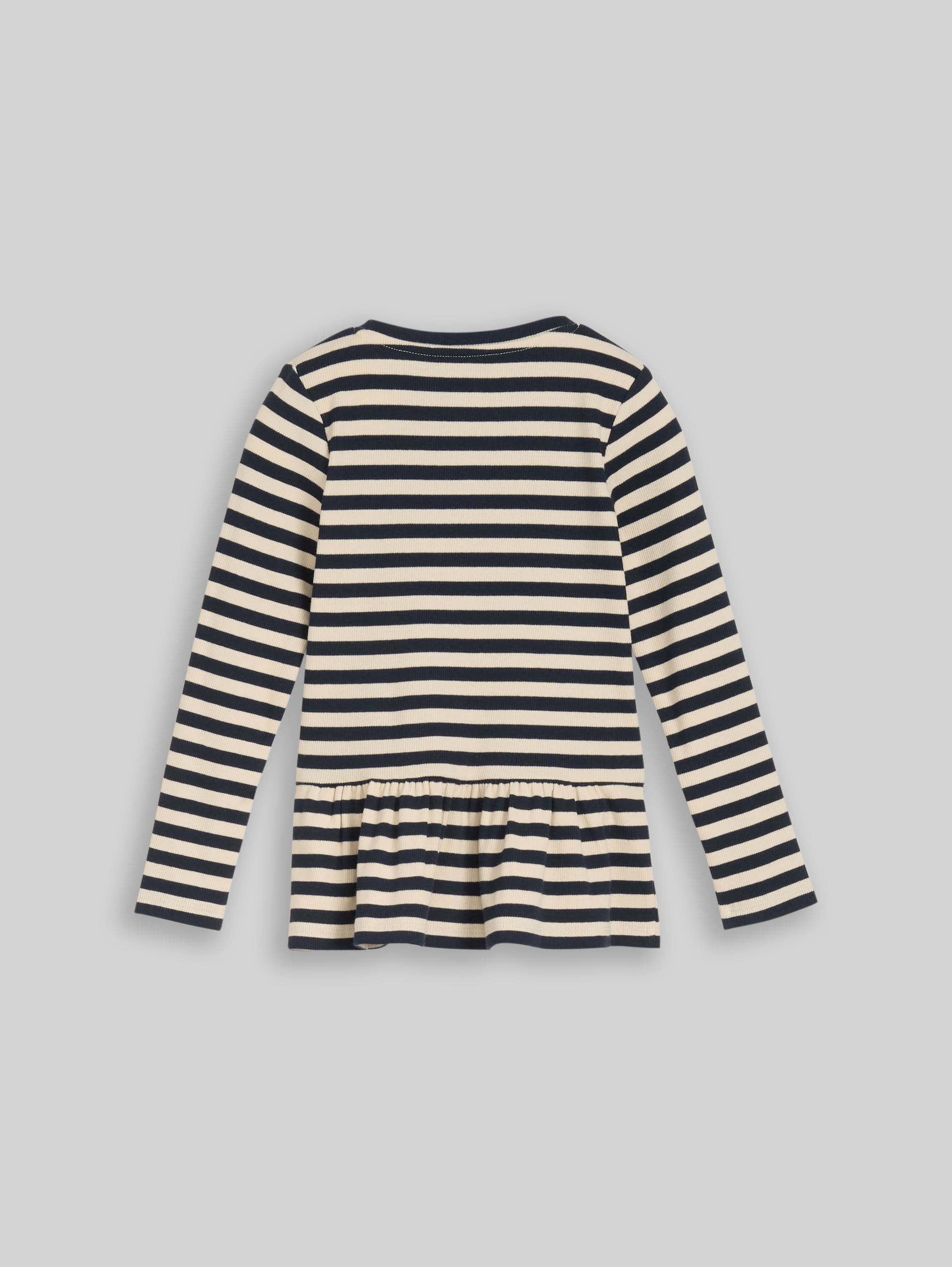 Long-sleeved shirt with ribbed texture and flounce - dark blue off white stripe