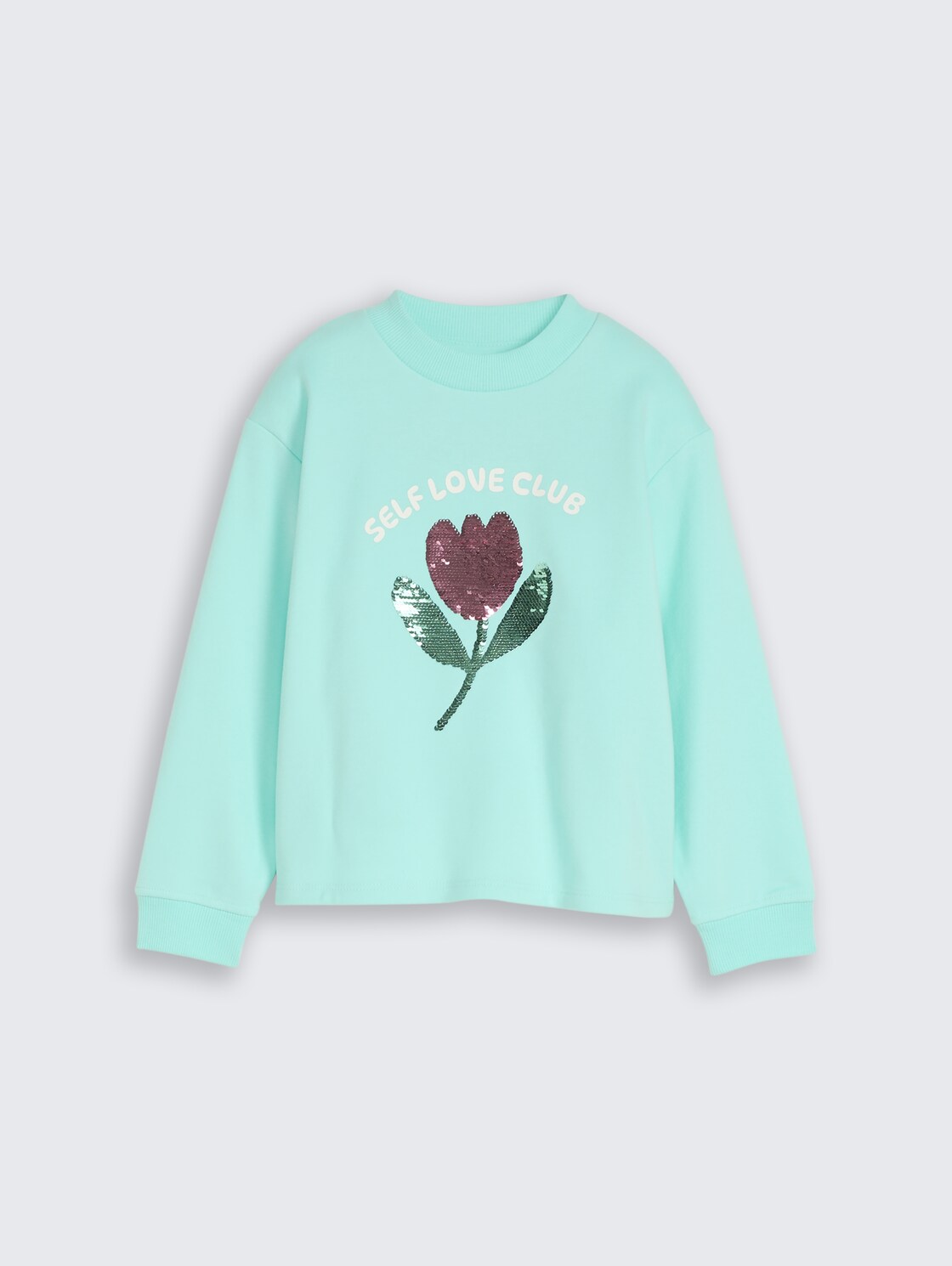 Cropped Sweatshirt mit Wendepailletten - Light Mint - Vorder-Produkt-Ansicht