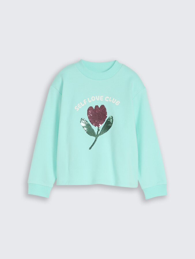 Cropped sweatshirt met omkeerbare pailletten door Mini Girls, Light Mint
