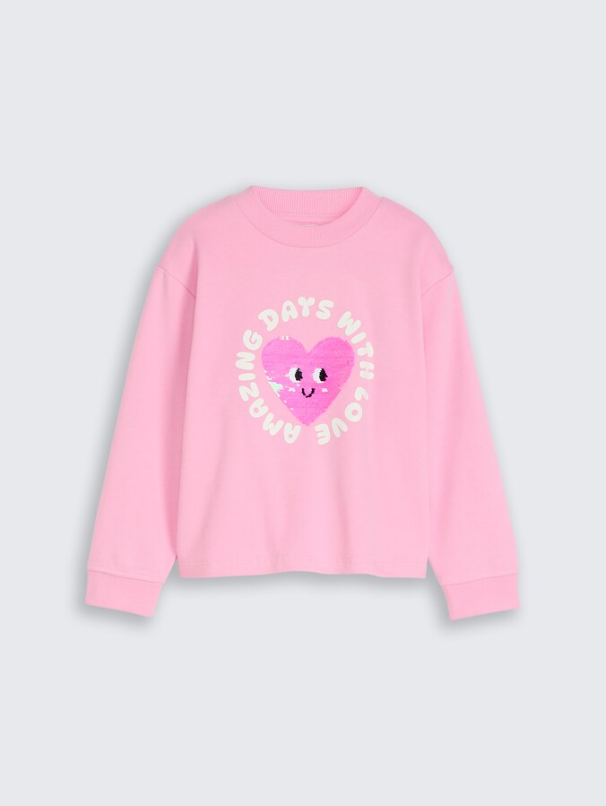 Cropped sweatshirt met omkeerbare pailletten door Mini Girls, lovely pink