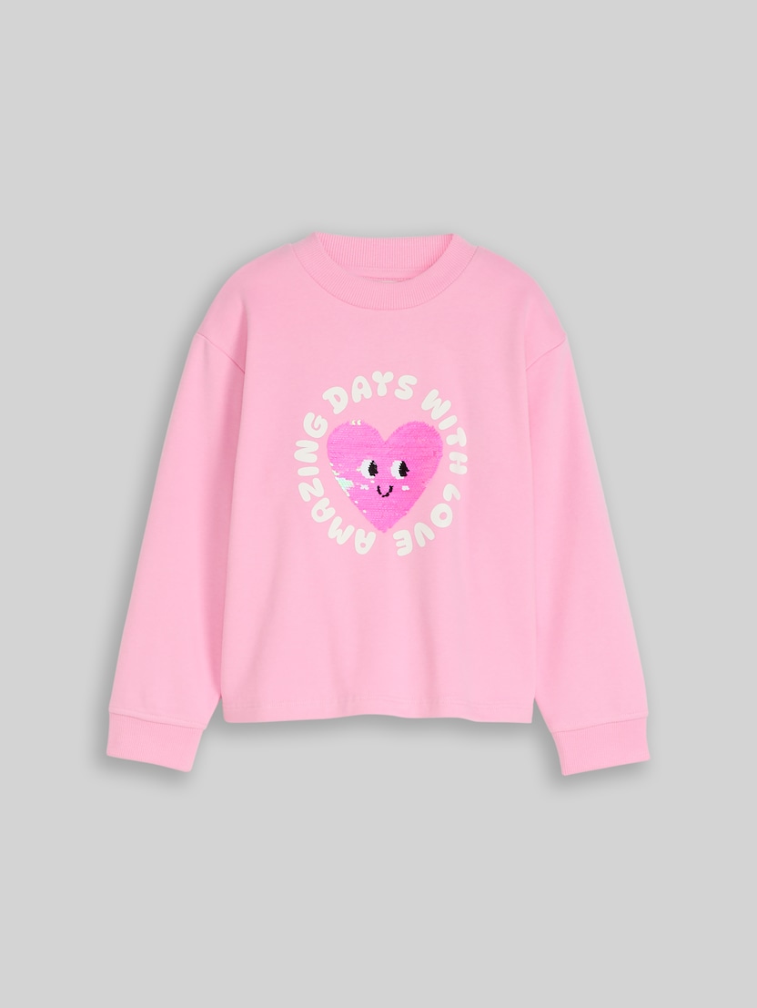 Sweater met omkeerbare pailletten door Mini Girls, lovely pink