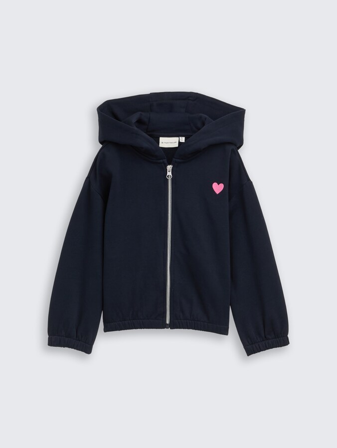Cropped hoodie-sweatjack met borduursel door Mini Girls, sky captain blue