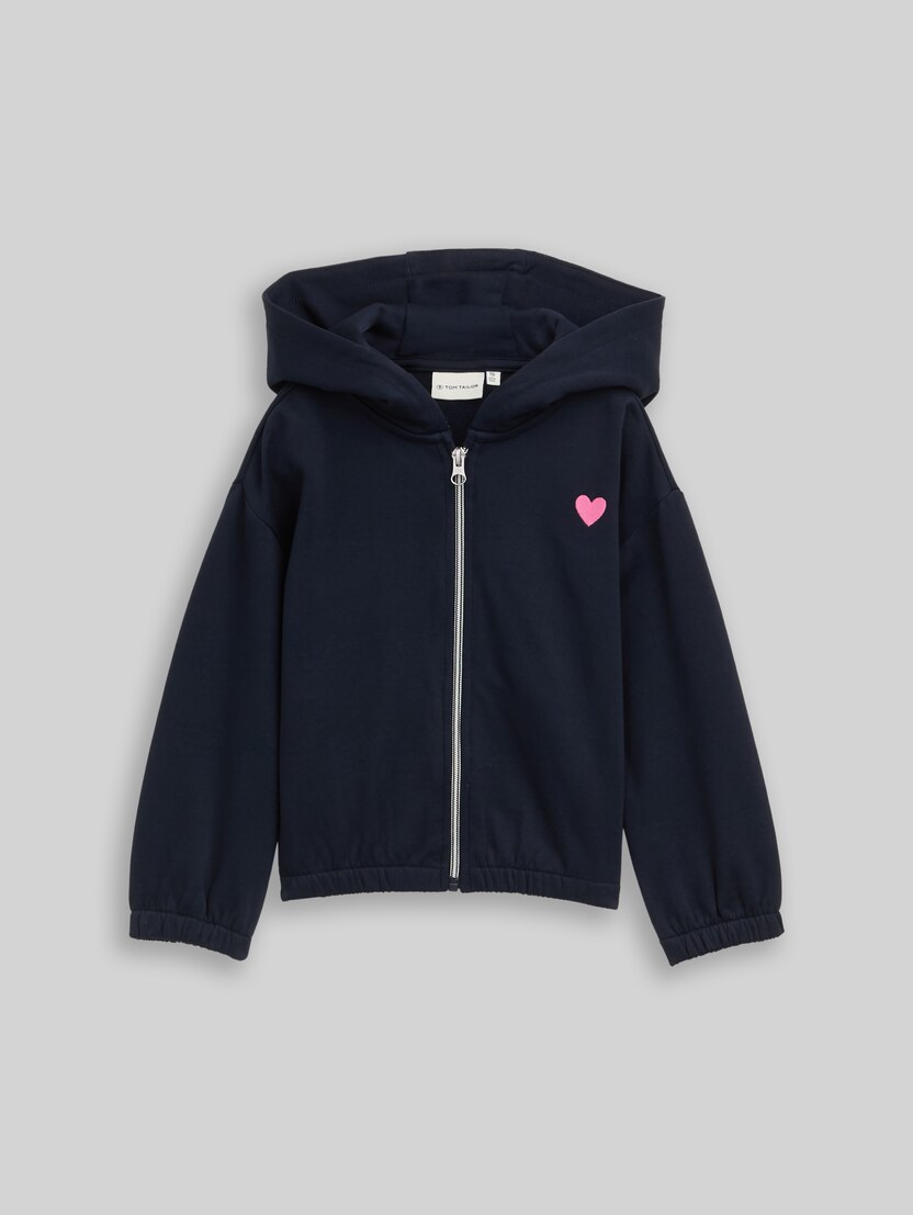 Cropped hoodie-sweatjack met borduursel door Mini Girls, sky captain blue