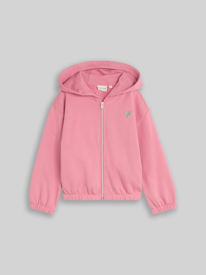 Cropped hoodie-sweatjack met borduursel door Mini Girls, smooth rose