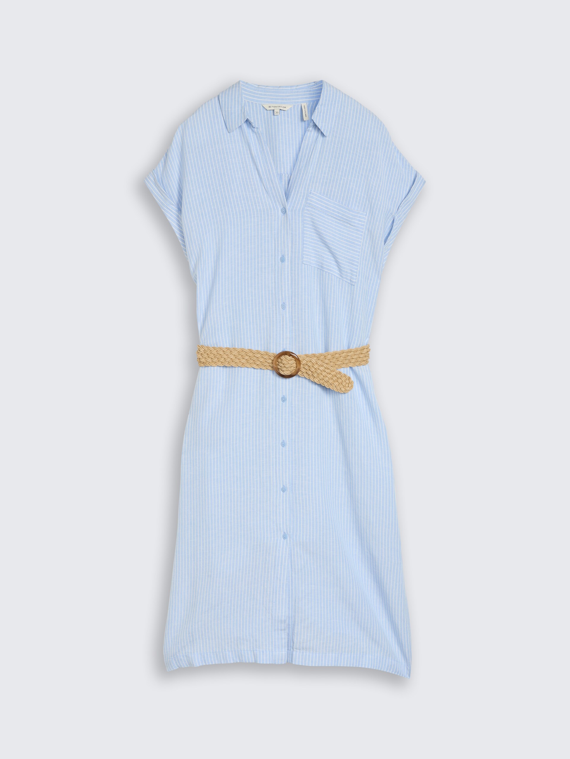 Loose Fit Midi-Kleid mit Gürtel - fjord blue irregular stripe - Vorder-Produkt-Ansicht