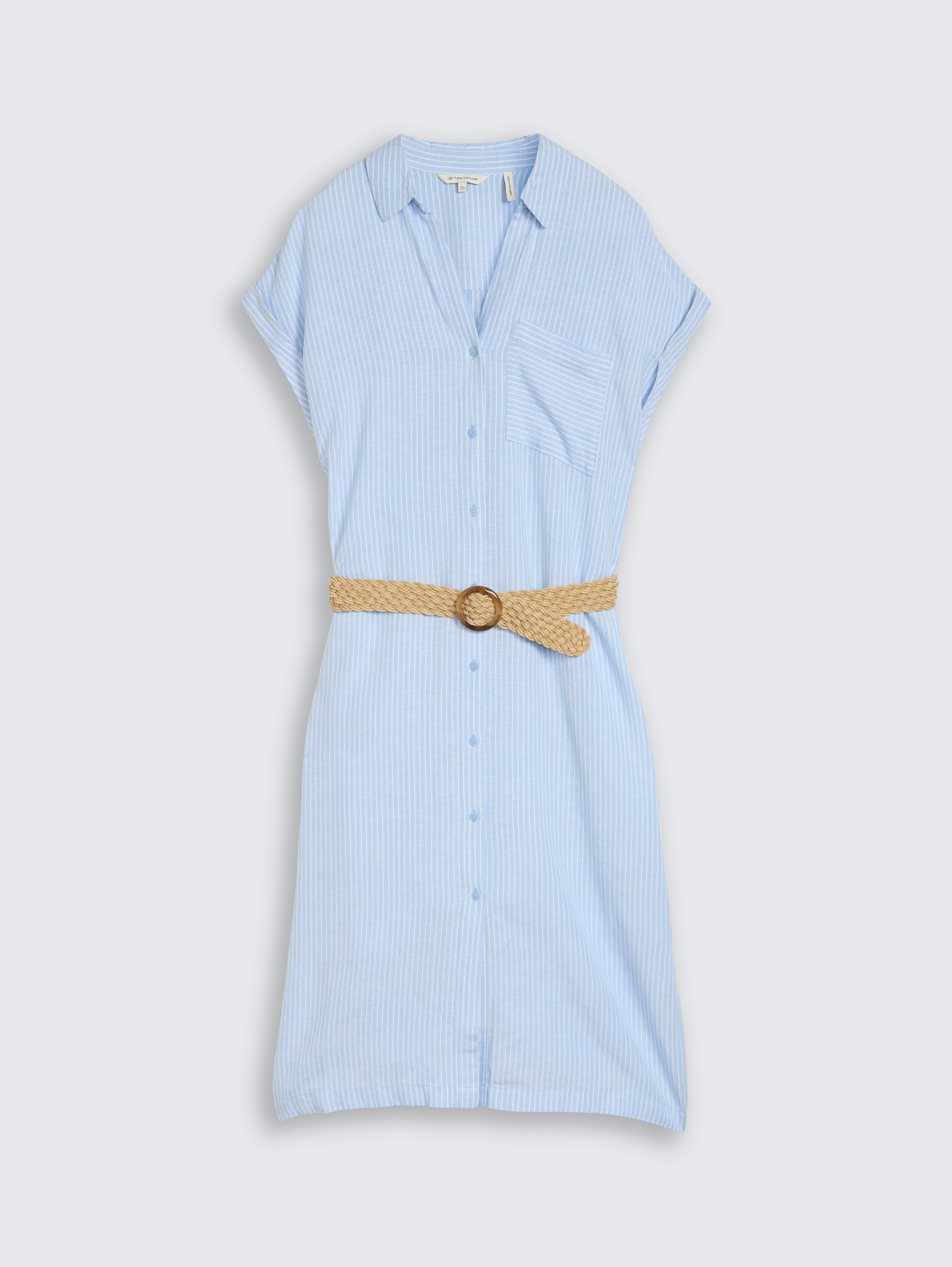 Loose fit midi dress with belt - fjord_blue_irregular_stripe - 