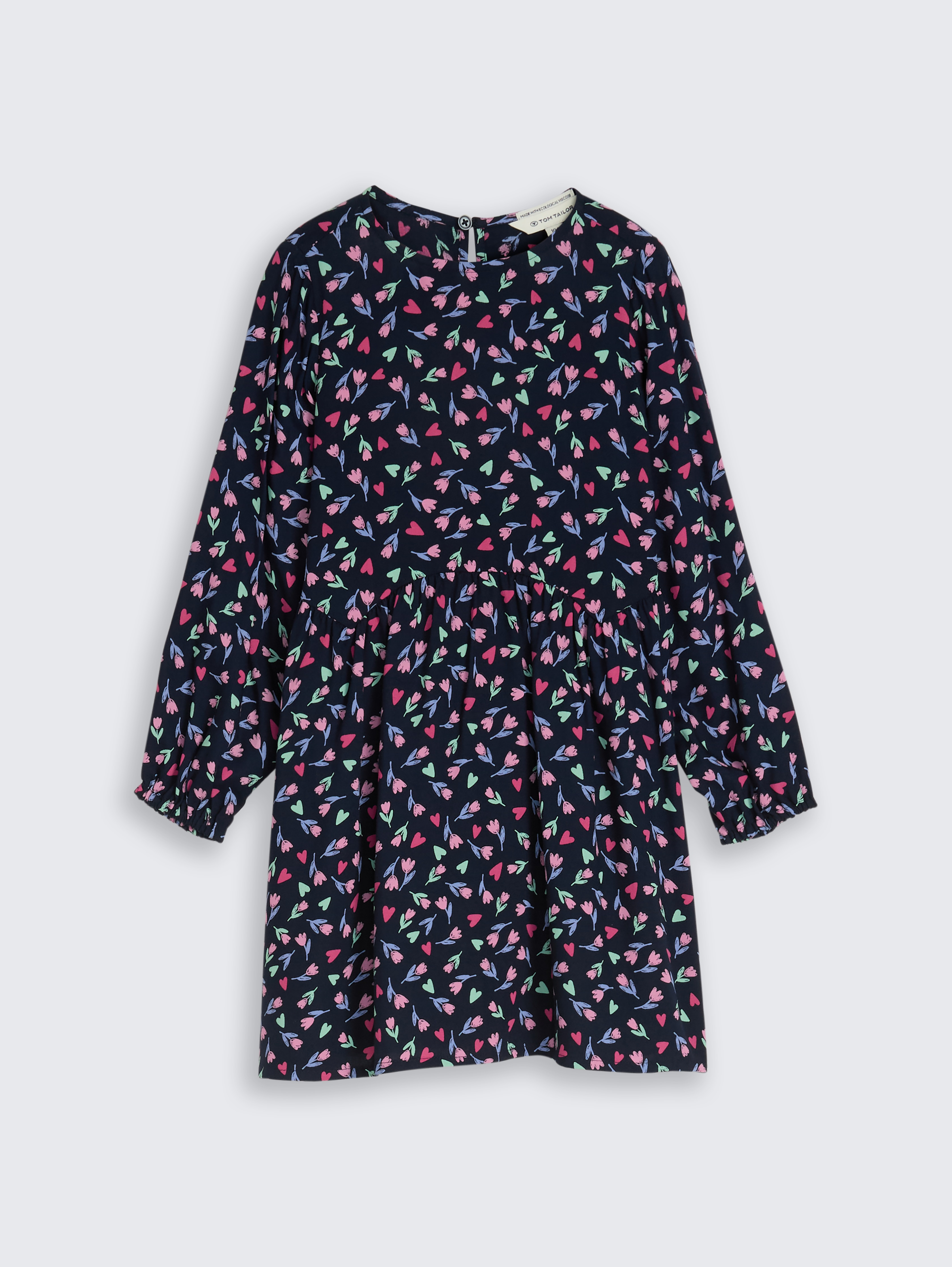 Midi-Kleid mit Blumenmuster von Mini Girls, dark blue tulip print big