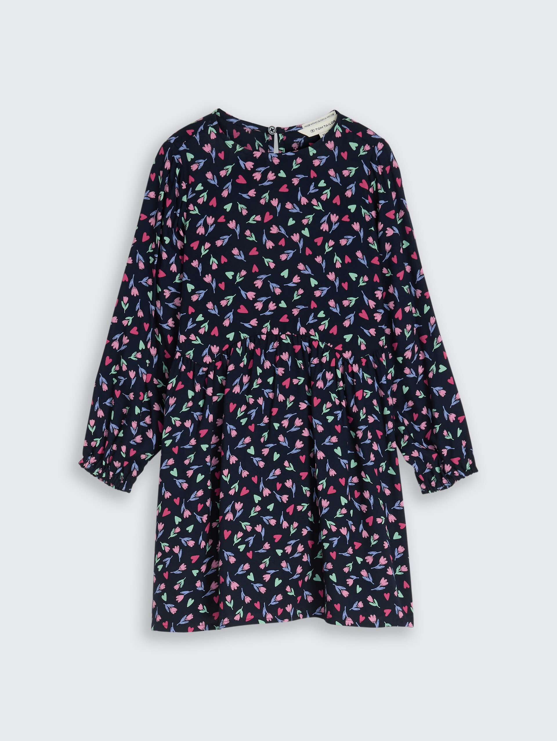 Midi-Kleid mit Blumenmuster - dark blue tulip print big - Vorder-Produkt-Ansicht