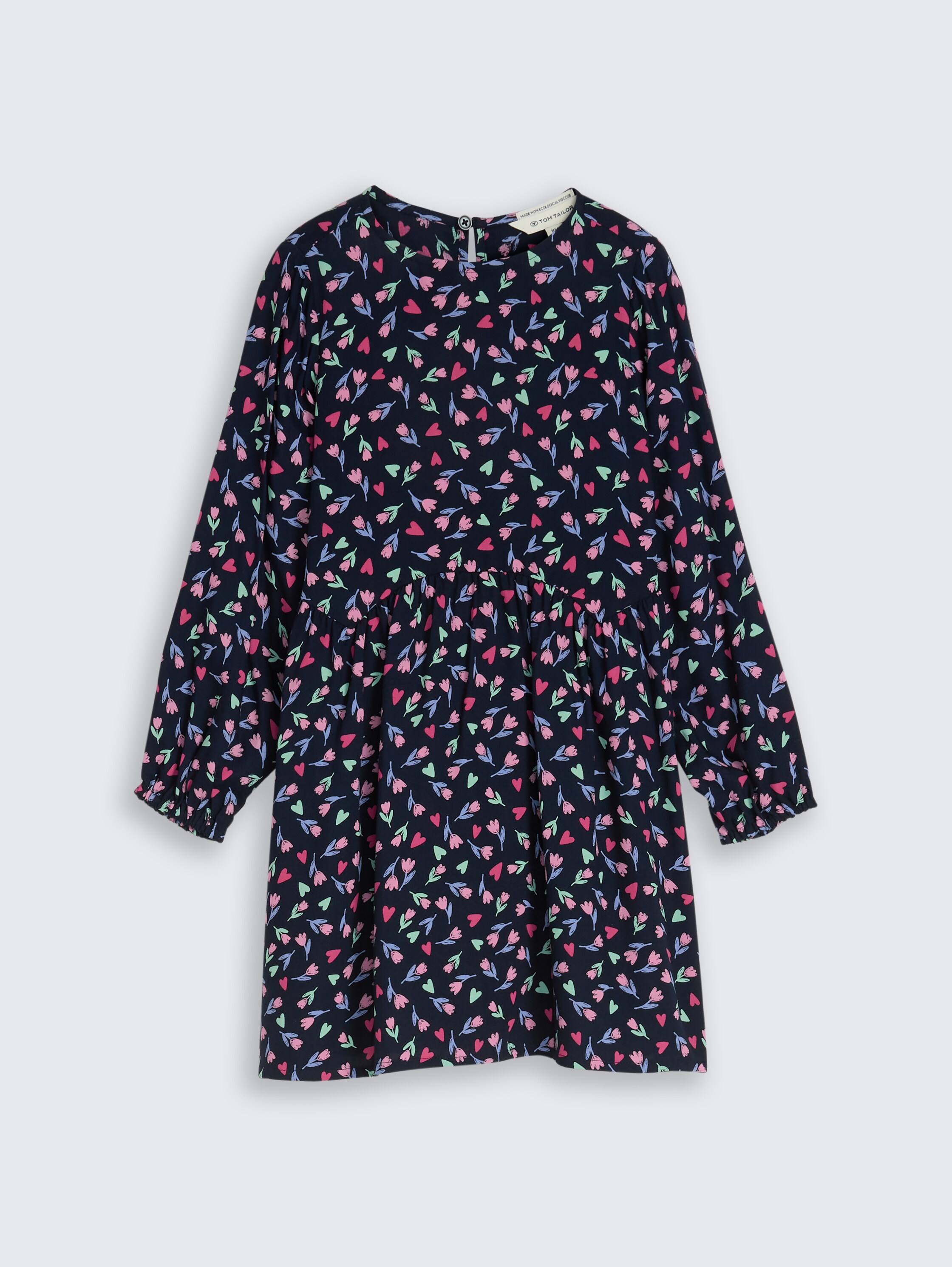 Midi dress with floral pattern - dark blue tulip print big - Front product view