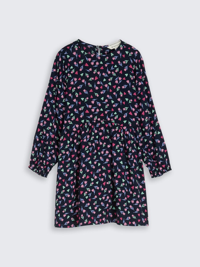 Midi dress with floral pattern by Mini Girls, dark blue tulip print big