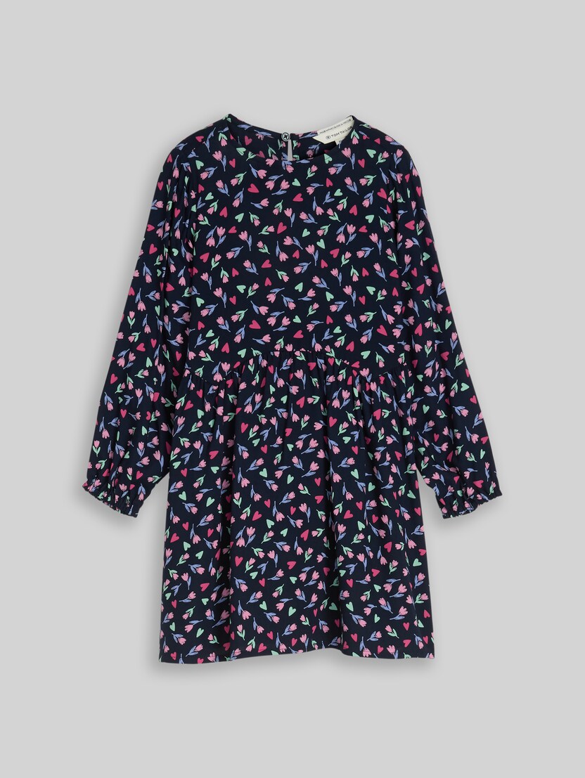 Midi dress with floral pattern by Mini Girls, dark blue tulip print big