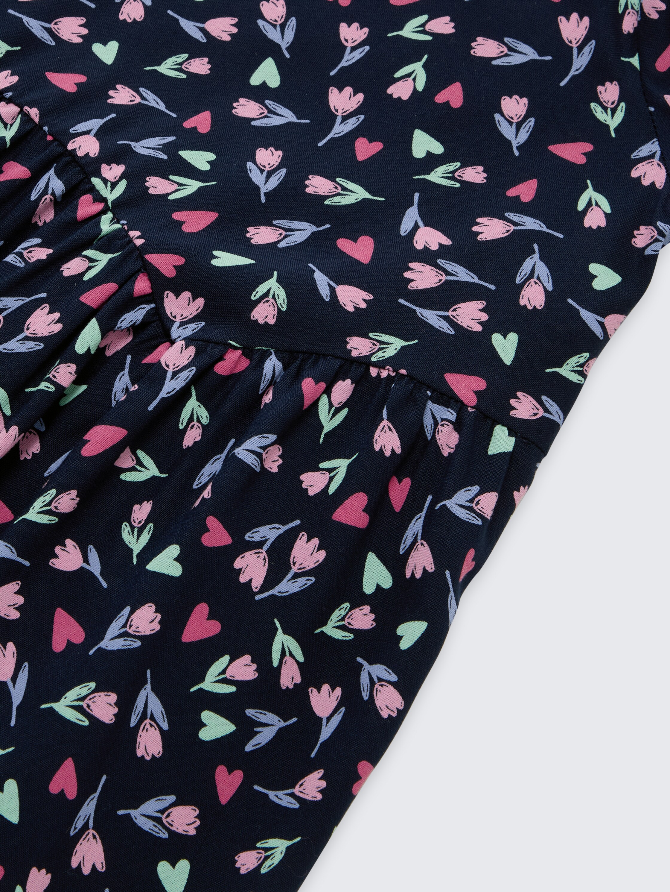 Midi dress with floral pattern - dark blue tulip print big - Detail model view