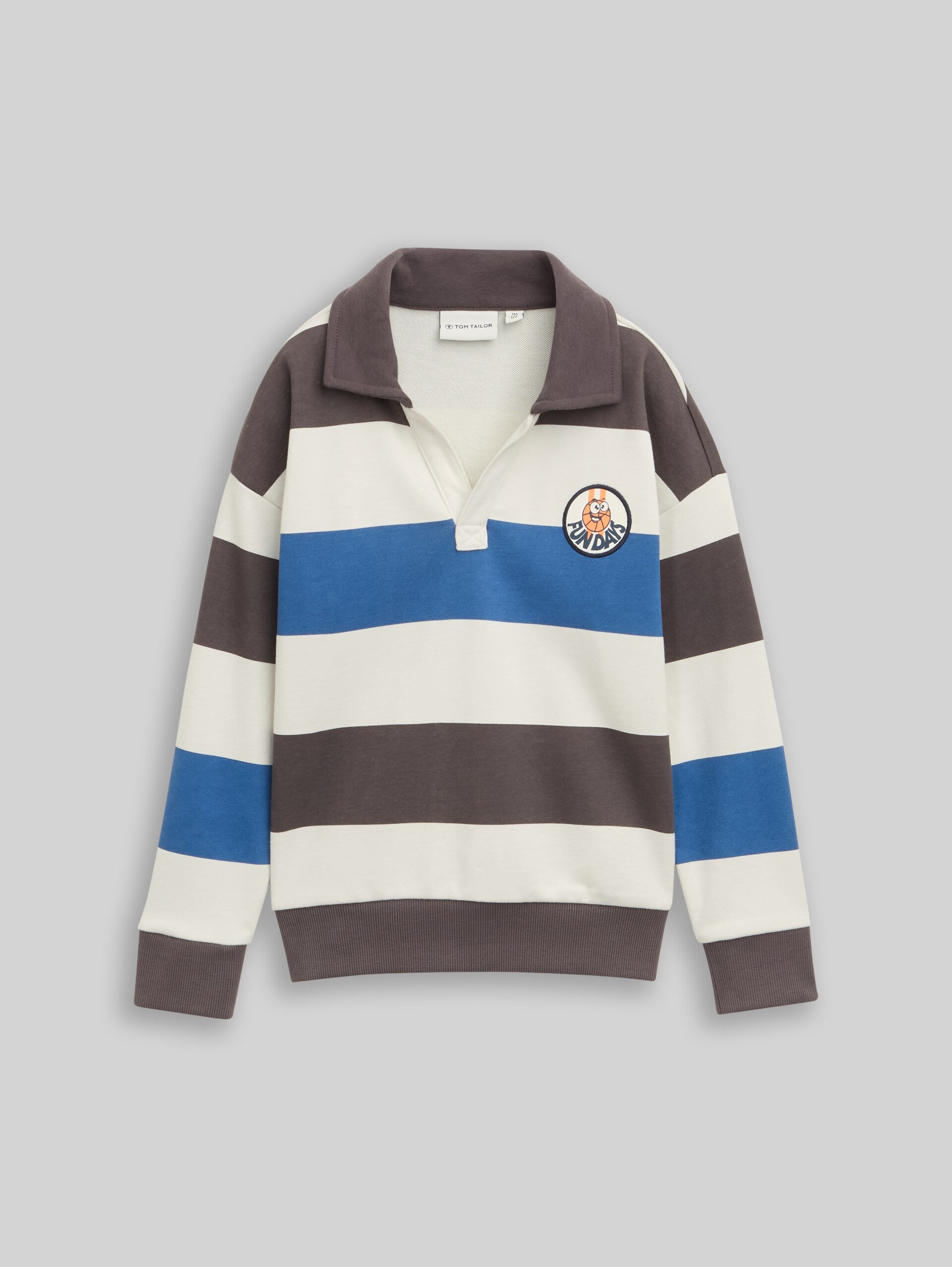 Oversize Sweatshirt mit Polokragen - grey blue off white stripe - Vorder-Produkt-Ansicht