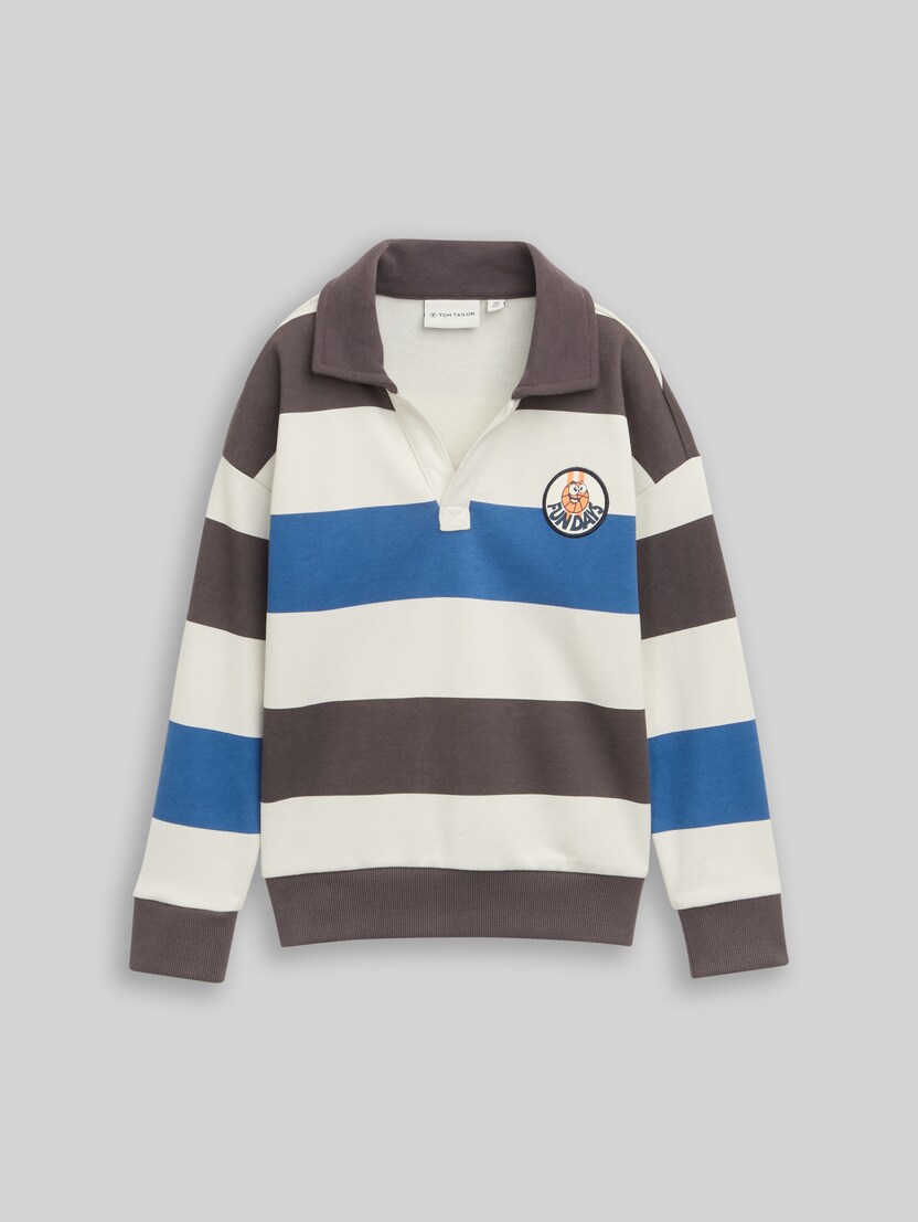 Oversize Sweatshirt mit Polokragen von Mini Boys, grey blue off white stripe