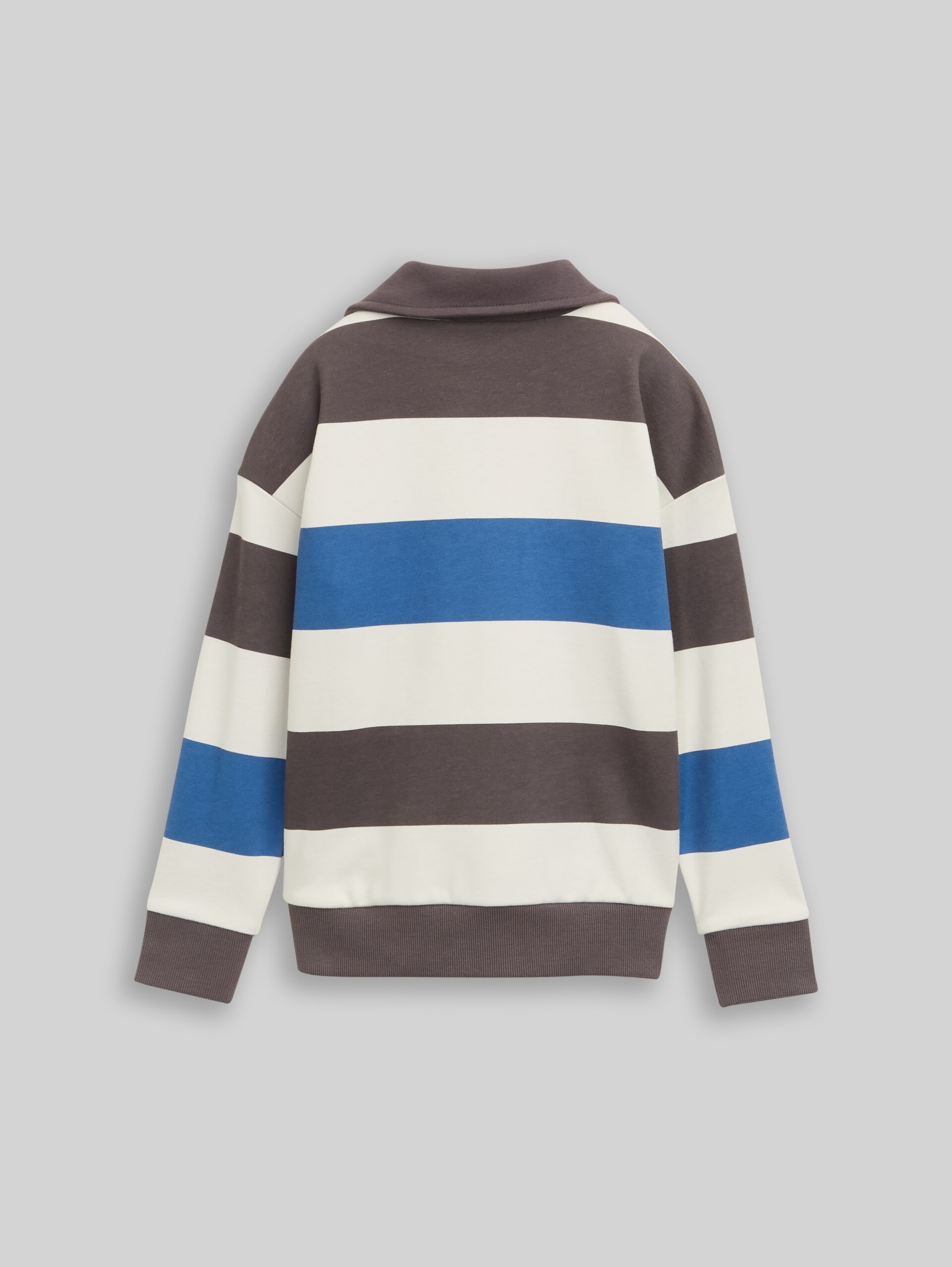Oversize Sweatshirt mit Polokragen - grey blue off white stripe