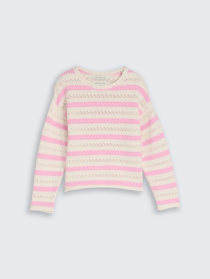 Cropped gebreide trui met streepjesmotief door Mini Girls, light rose stripe