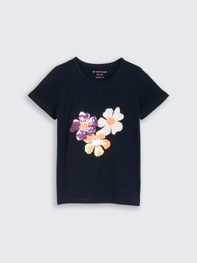T-Shirt mit Wendepailletten von Mini Girls, sky captain blue