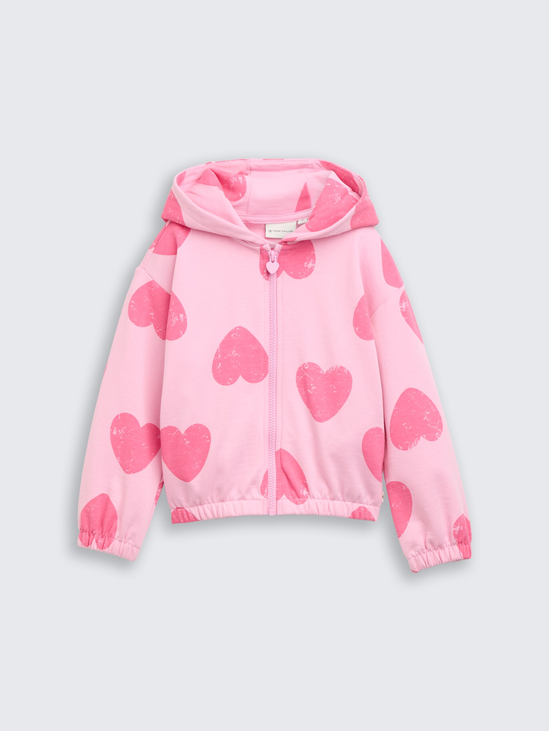 Cropped Hoodie Sweatjacke mit Muster - big pink heart print - Vorder-Produkt-Ansicht