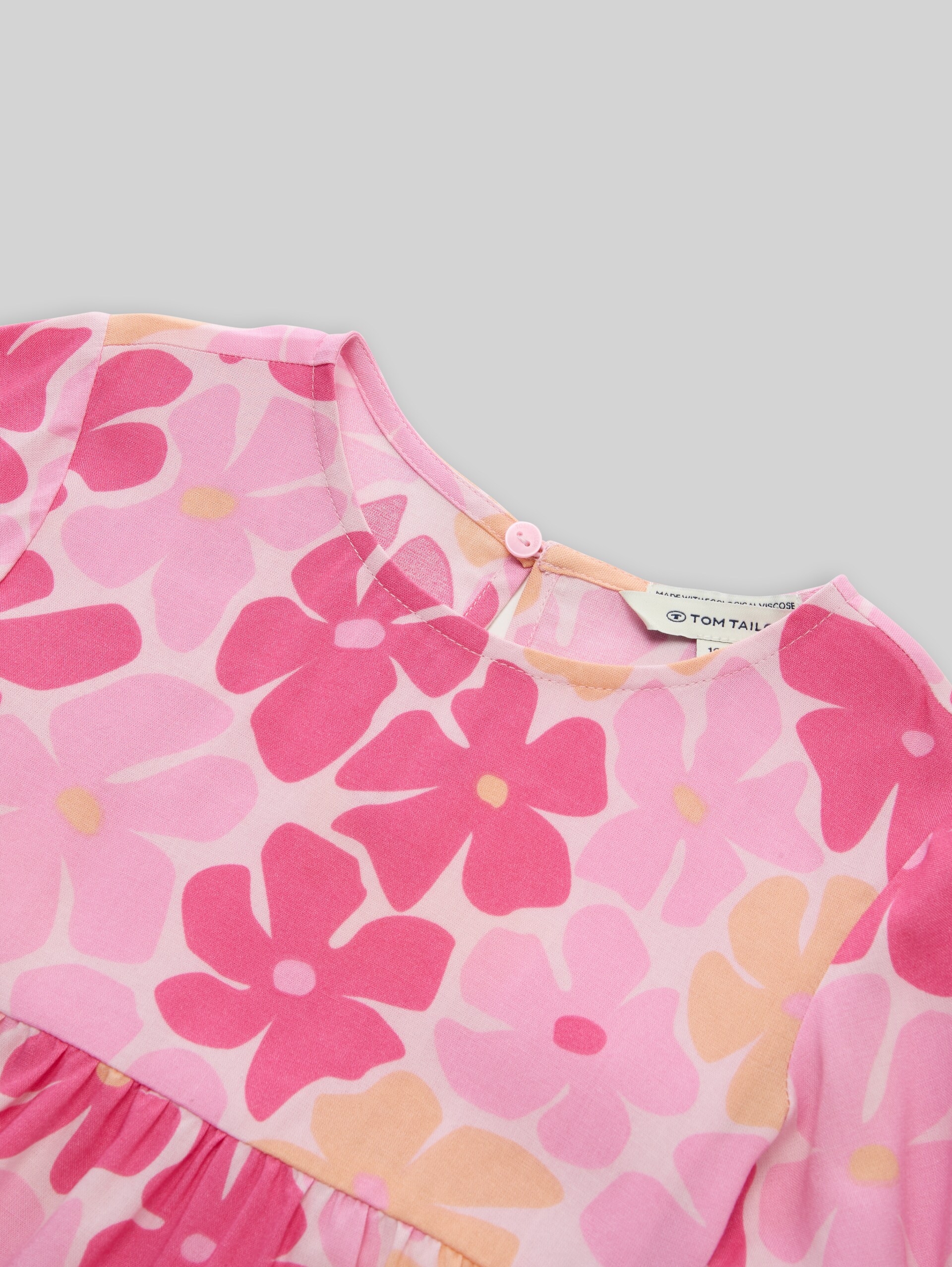 Mini dress with flounce - multicolor flower print - Detail model view