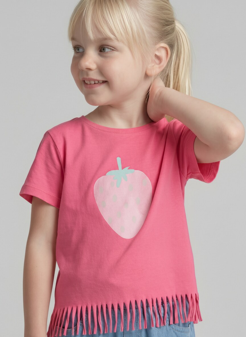 T-shirt with fringes - Flashy Pink