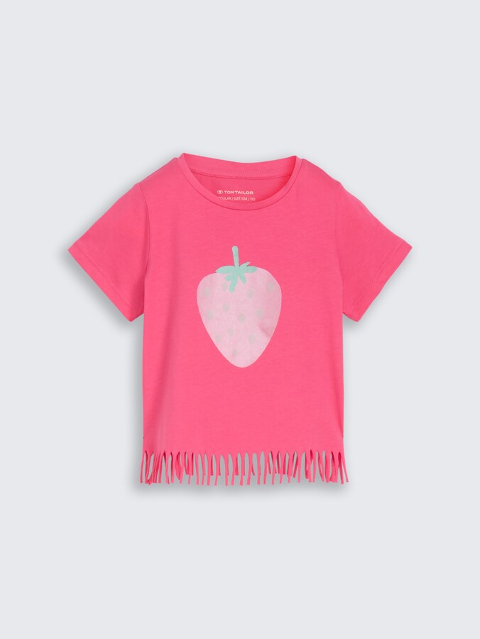 T-shirt with fringes by Mini Girls, Flashy Pink