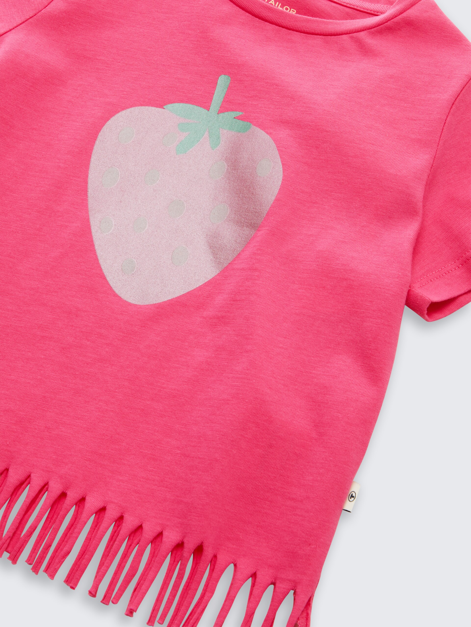 T-Shirt mit Fransen - Flashy Pink - Detail-Model-Ansicht