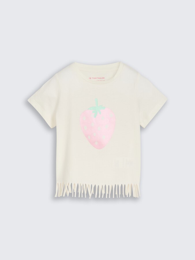 T-shirt with fringes by Mini Girls, Wool White