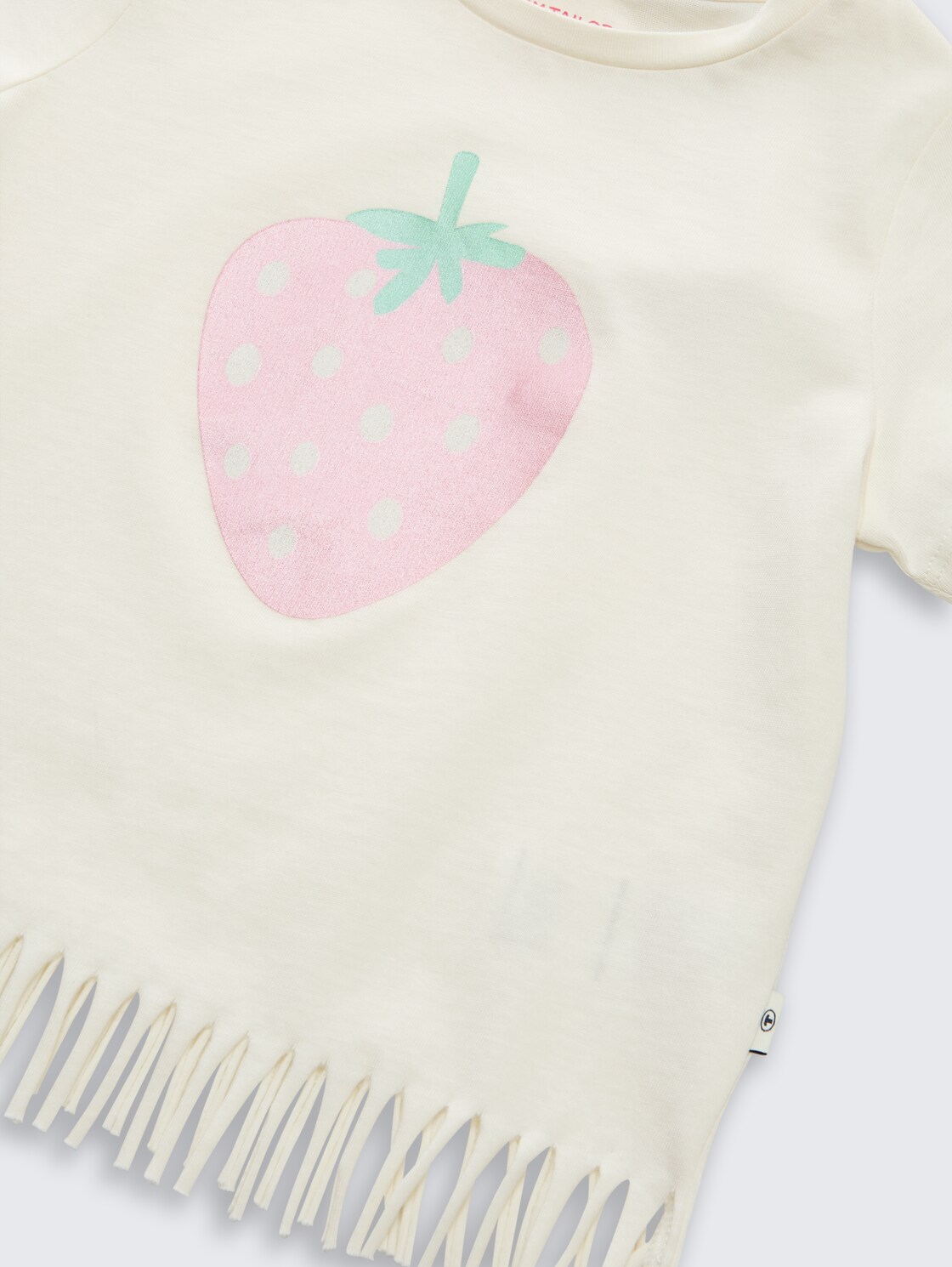 T-Shirt mit Fransen - Wool White - Detail-Model-Ansicht