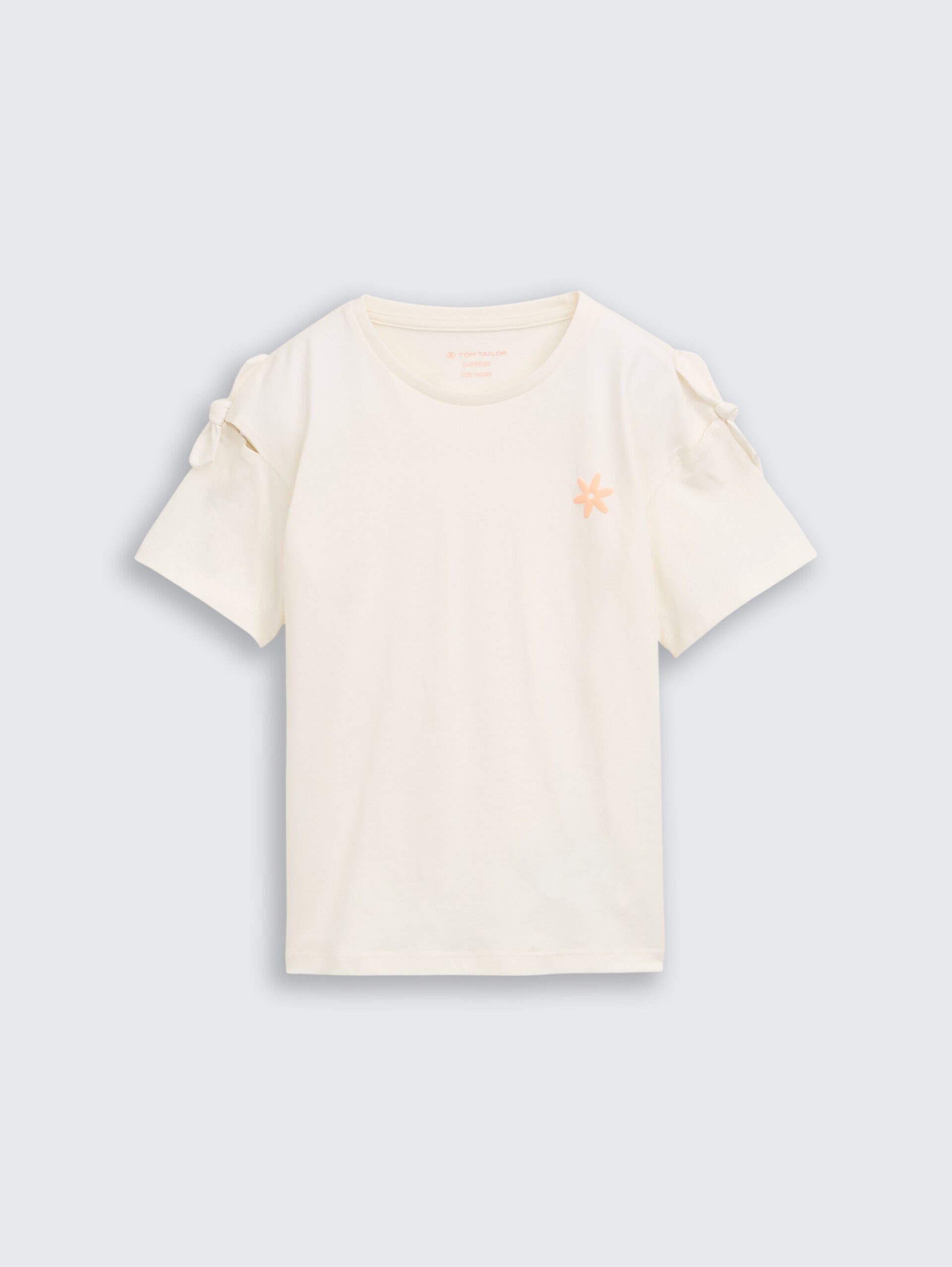 Oversize T-Shirt mit Schleifen-Detail - Wool White - Vorder-Produkt-Ansicht