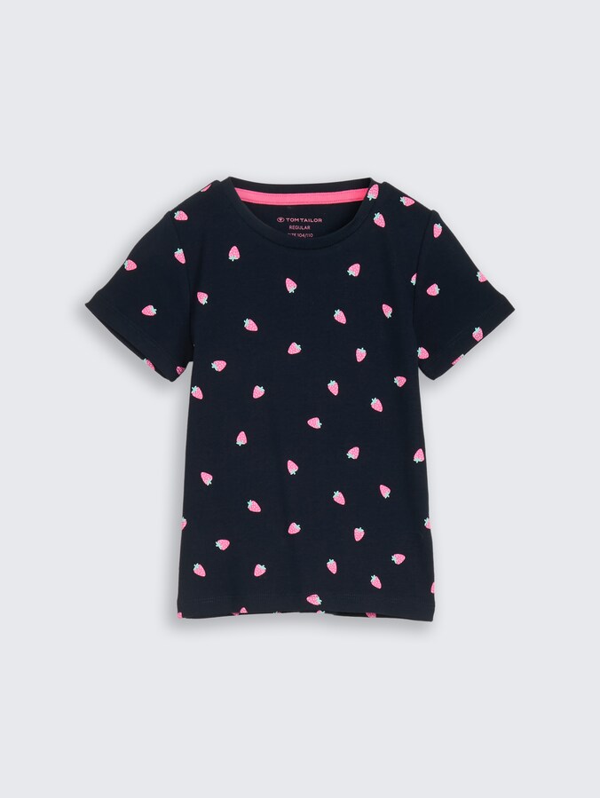 T-shirt met aardbeienmotief door Mini Girls, small strawberry print