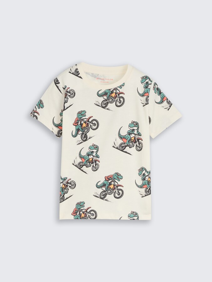 T-shirt with an all-over print by Mini Boys, multicolor dino bike design