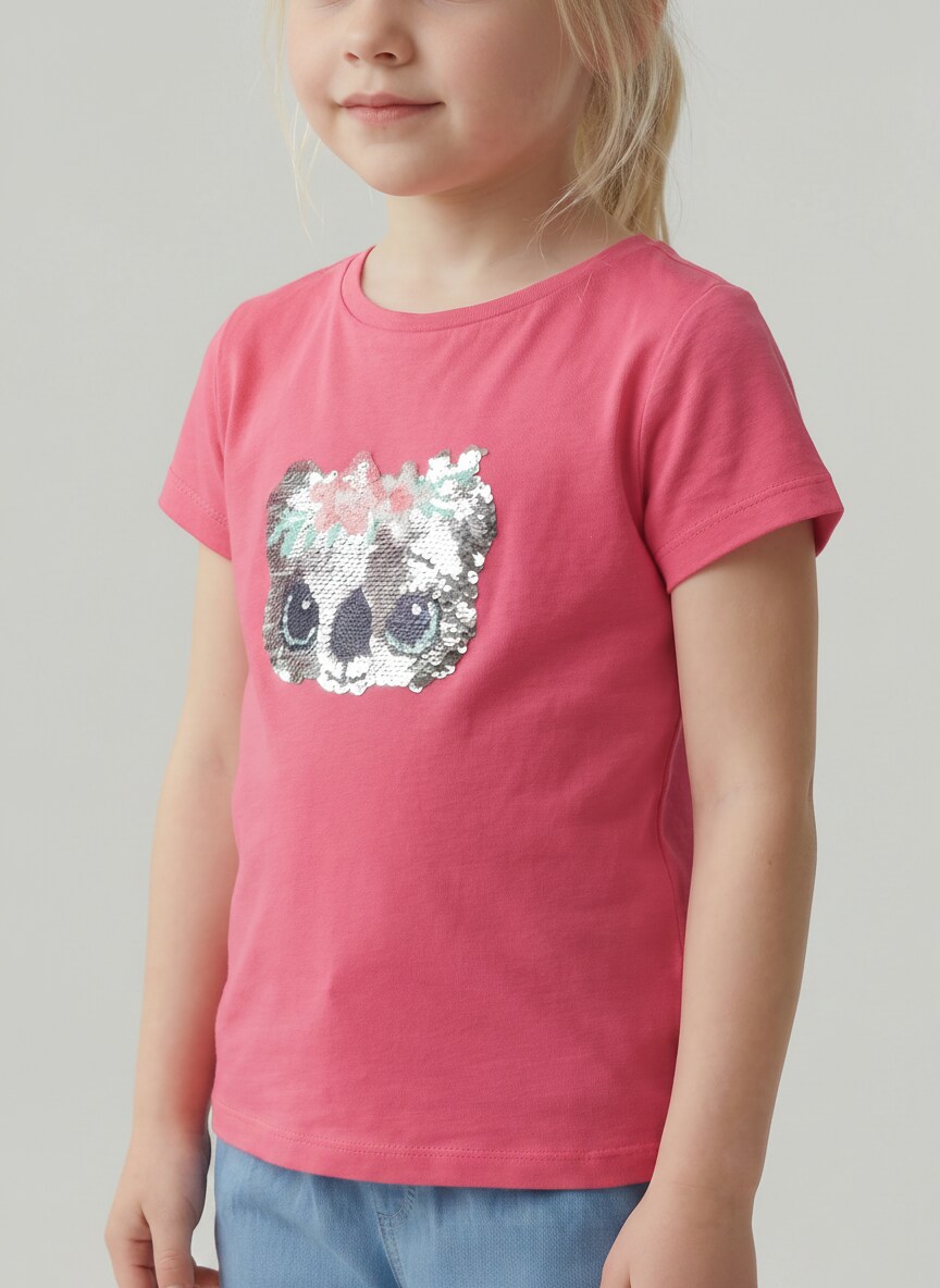 T-shirt with reversible sequins - Flashy Pink
