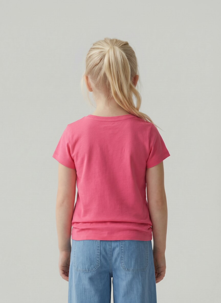 T-shirt with reversible sequins - Flashy Pink - Neckline model-back view