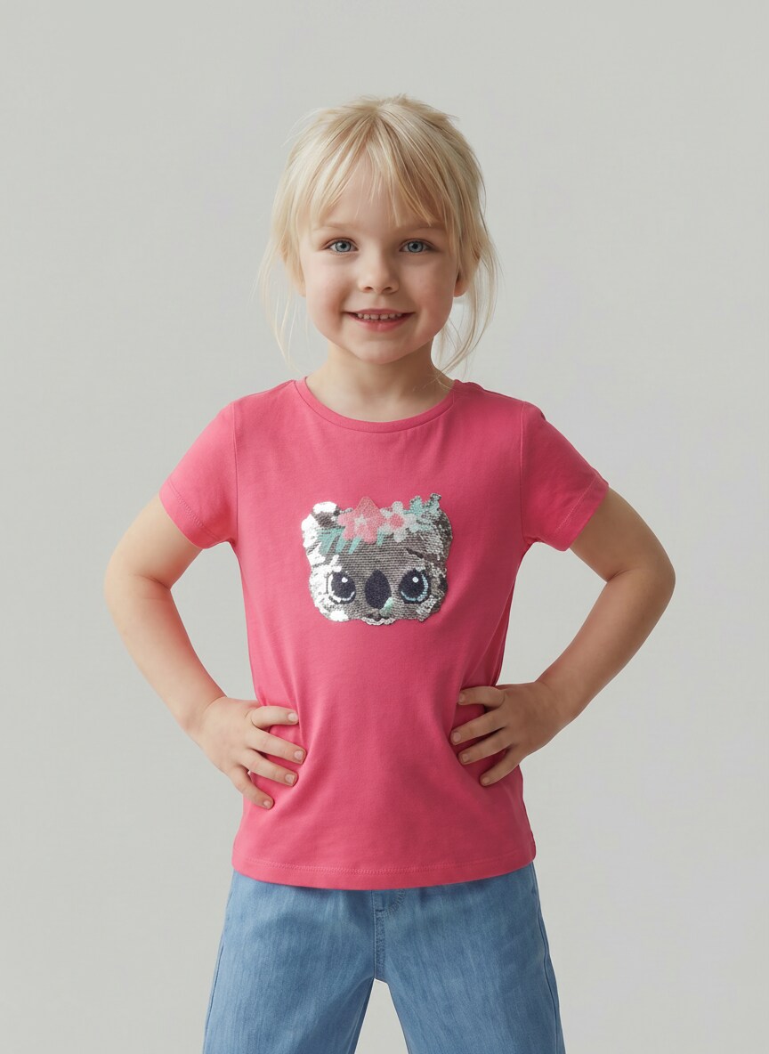 T-shirt with reversible sequins - Flashy Pink
