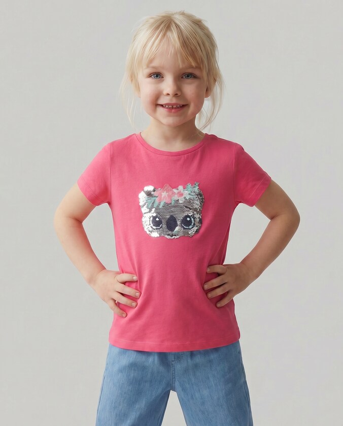 T-Shirt mit Wendepailletten von Mini Girls, Flashy Pink