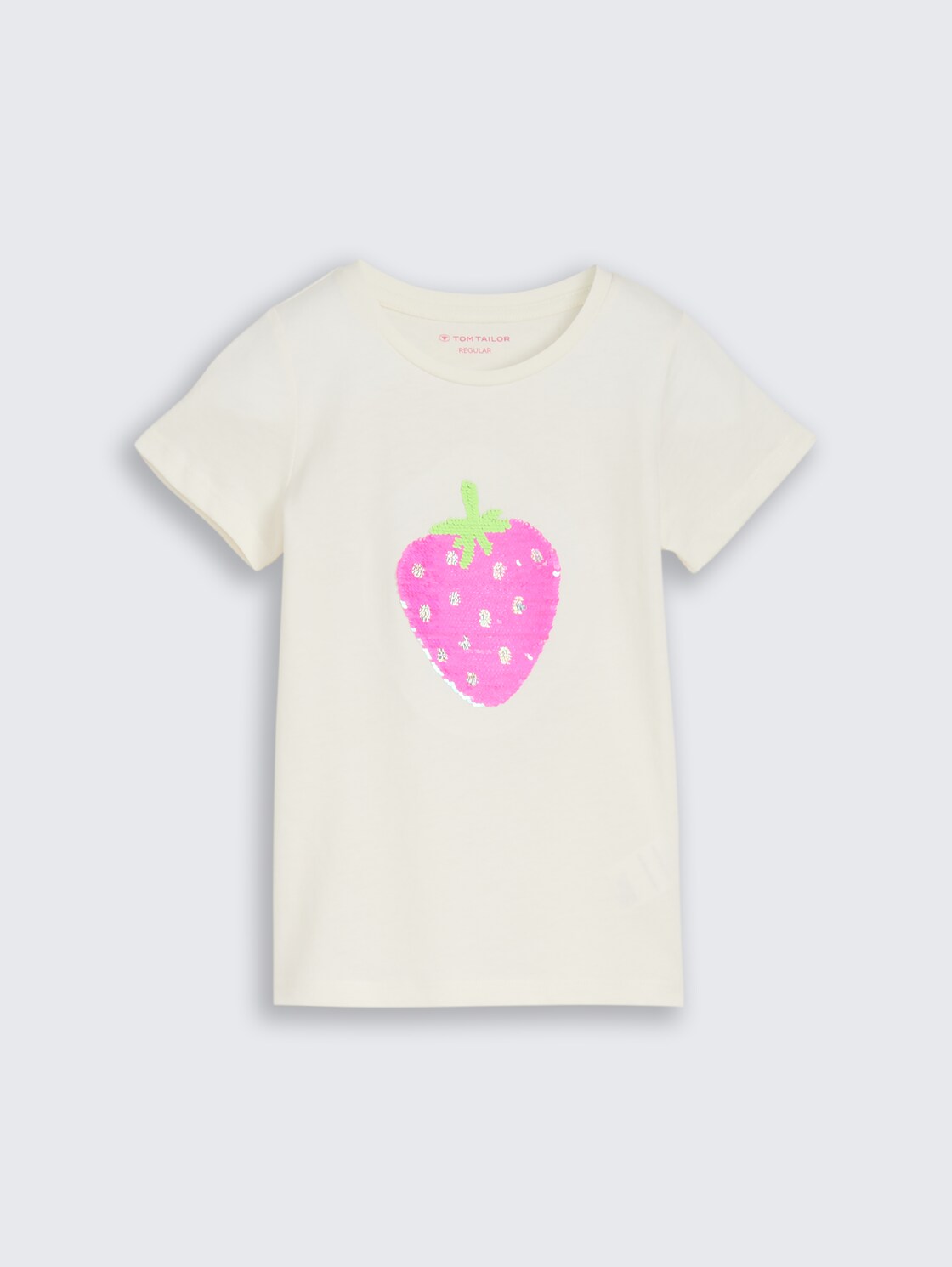 T-Shirt mit Wendepailletten - Wool White - Vorder-Produkt-Ansicht