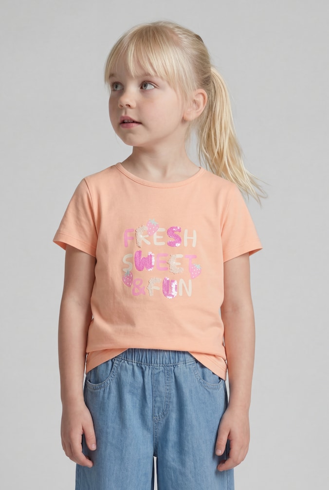 T-Shirt mit Print von Mini Girls, peach bloom