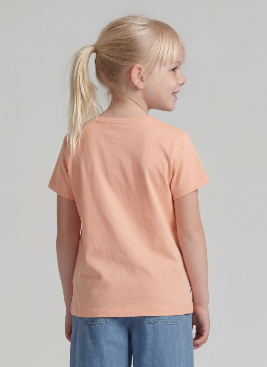 T-shirt with print - peach bloom - Neckline model-back view