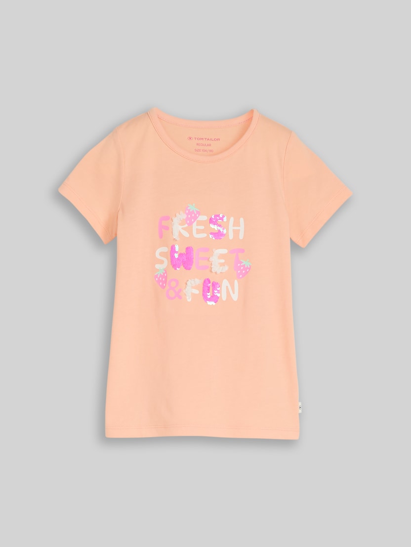 Printed T-shirt by Mini Girls, peach bloom