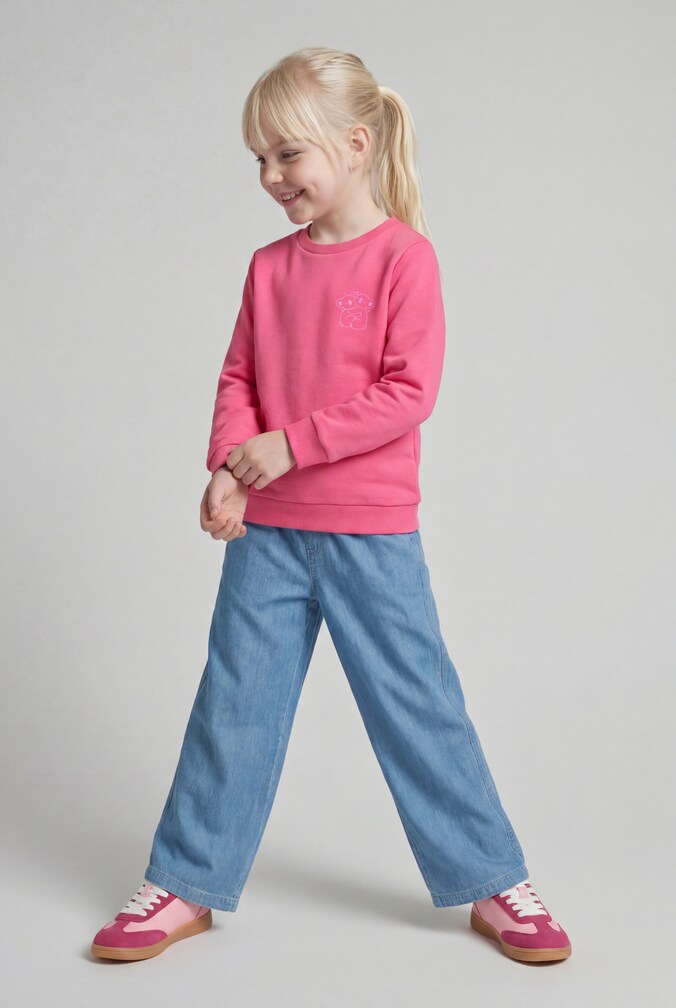 Basic Sweatshirt mit Rückenprint von Mini Girls, Flashy Pink