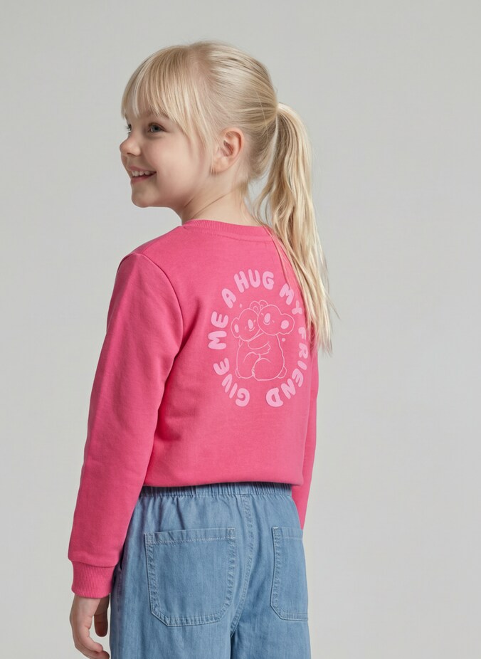 Basic Sweatshirt mit Rückenprint von Mini Girls, Flashy Pink