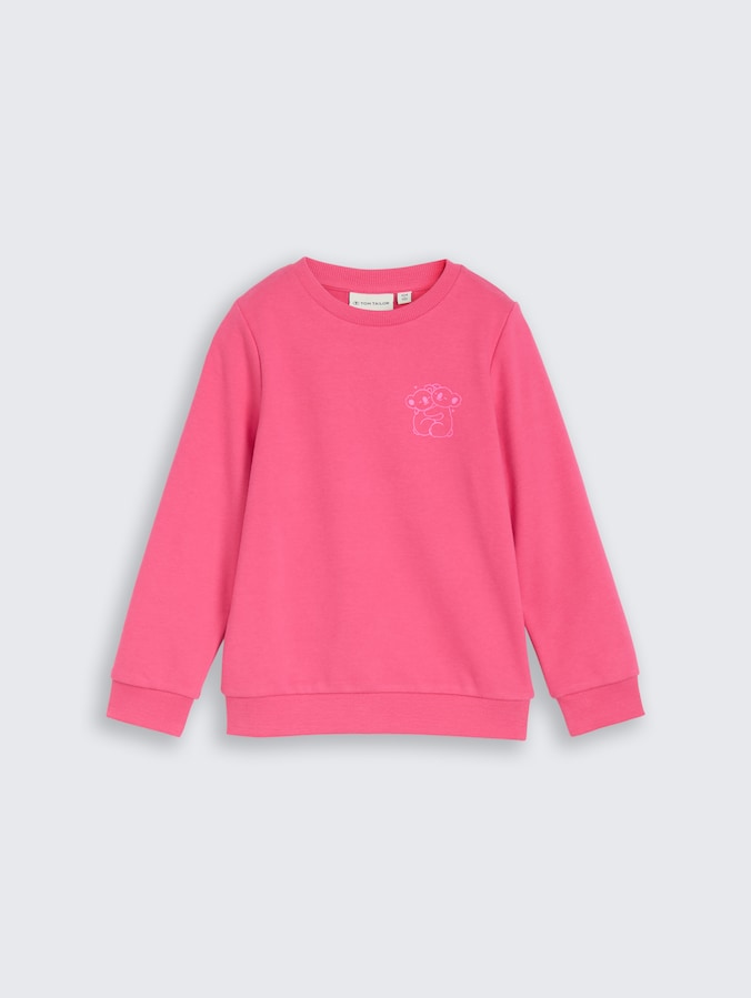 Basic sweatshirt met print op de rug door Mini Girls, Flashy Pink