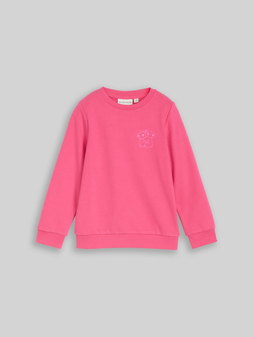 Basic sweatshirt met print op de rug door Mini Girls, Flashy Pink