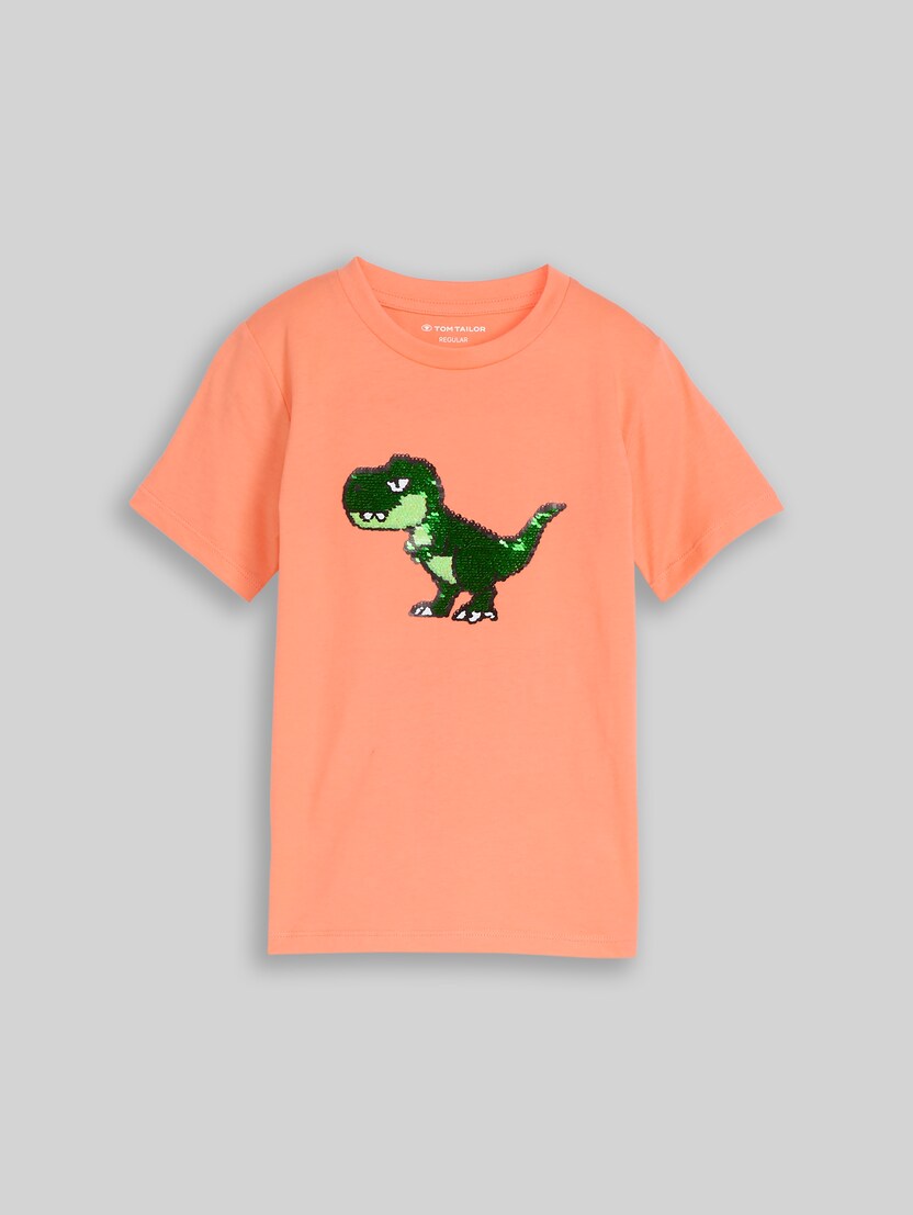 T-Shirt mit Wendepailletten von Mini Boys, bright coral